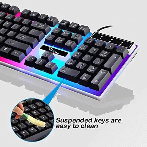 G21B USB Wired 104 Keys Keyboard & Mouse Set Rainbow-Color Backlight for Laptop Computer PC