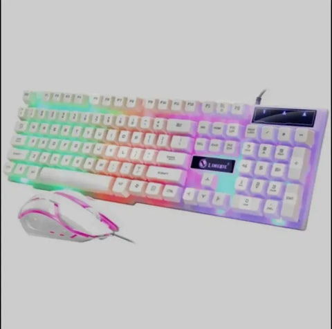 G21B USB Wired 104 Keys Keyboard & Mouse Set Rainbow-Color Backlight for Laptop Computer PC