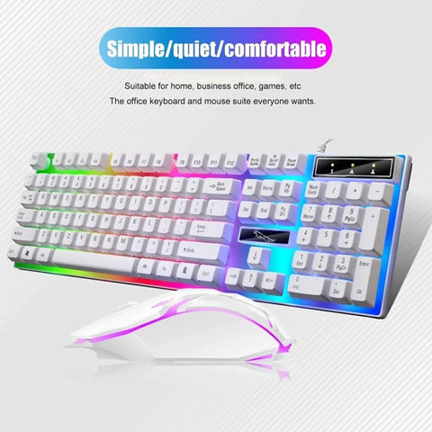 G21B USB Wired 104 Keys Keyboard & Mouse Set Rainbow-Color Backlight for Laptop Computer PC