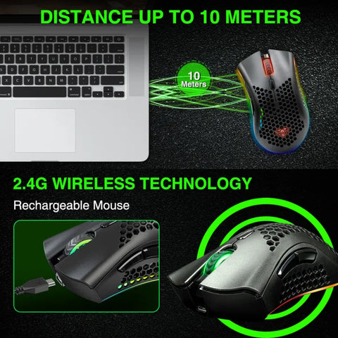 Bengoo KM1 Wireless Honeycomb Gaming Mouse - RGB Lights, 2.4GHz Connection