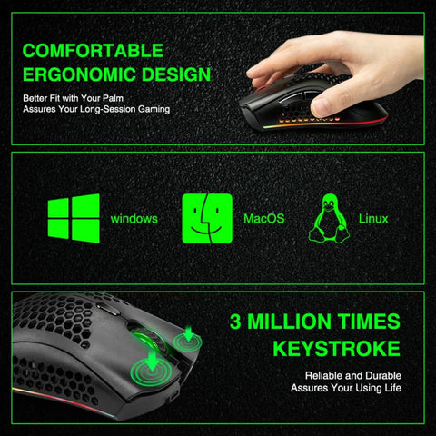 Bengoo KM1 Wireless Honeycomb Gaming Mouse - RGB Lights, 2.4GHz Connection