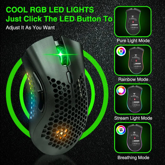Bengoo KM1 Wireless Honeycomb Gaming Mouse - RGB Lights, 2.4GHz Connection