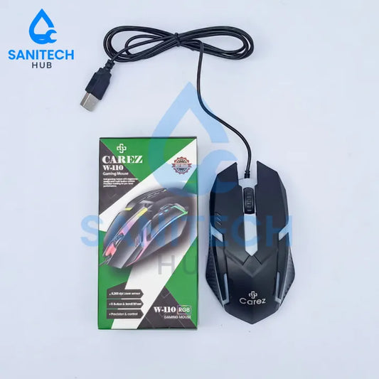 Carez W110 Wired Gaming Mouse | RGB Light | 4 DPI Levels | Ergonomic USB Mouse for Gaming & Office