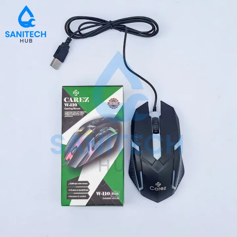 Carez W110 Wired Gaming Mouse | RGB Light | 4 DPI Levels | Ergonomic USB Mouse for Gaming & Office