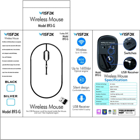 Wireless Mouse Wisfox E-702 Wireless Mouse Silent Click Universal Compatibility