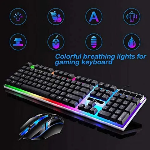 G21B USB Wired 104 Keys Keyboard & Mouse Set Rainbow-Color Backlight for Laptop Computer PC